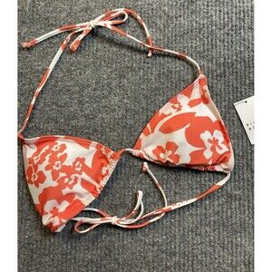 Billanbong Women Large Beach Babe Triangle Bikini Top Orange White Papaya NEW